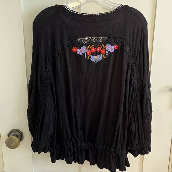 Free People Black Ruffled Embellished Long Sleeve Blouse - Picture 8 of 15